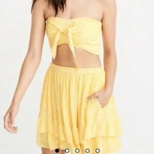 Abercrombie Cropped Strapless Bandeau Top Ruffle Mini Skirt Set Yellow XS